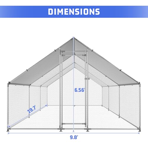 HEYTOWN Large Metal Chicken Coop Chicken Pen Walk-in Poultry Cage with Water-Resident and Anti-UV Cover Chicken Runs for Yard with Cover Duck Rabbit Dog House Outdoor - size: 19.7’L×9.8’W×6.5’H