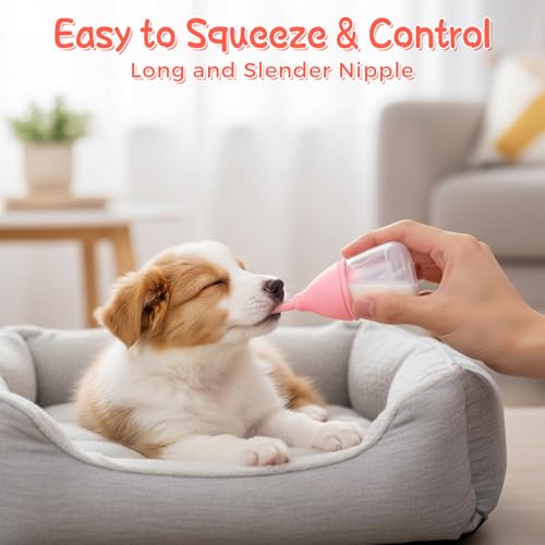 Newborn Puppy Feeding Bottle, 40ml Anti Choking Kitten Baby Bottle for Nursing with 3 Soft Silicone Nipples Reusable Measurement Markings Feeding Kit for Rabbits Guinea Pigs Small Animals