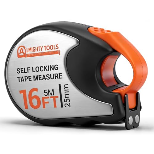 Tape Measure 16ft/5m Self-Locking, Retractable Tape Measure with Fractions, Imperial/Metric Scale, Magnetic Hooks, Rubber + Stainless Steel Case for Home, Construction & DIY (16ft self-Locking) - size: 16ft self-locking