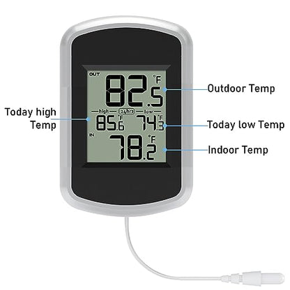 Urageuxy Wired Indoor Outdoor Thermometer, Home Room Temperature Monitor with Min/Max Record and 78.74inch Line Probe Sensor, Fahrenheit Only