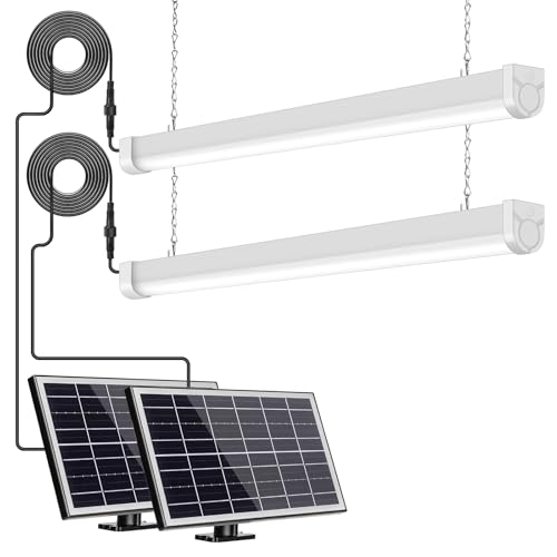 2-Pack 3FT Solar Shop Light with Motion Sensor, 18W Solar Powered Integrated LED IP65 Waterproof Outdoor Security Light for Garage, Barn, House - size: 2PK