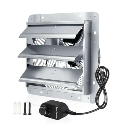 Shutter Exhaust Fan, 7'' Wall Mount Attic Fans w/Speed Controller,760CFM, Chicken Coops Vent Fan for Greenhouse, Gable, Barn, Garage, Shed Ventilation Fan - color: With Speed Control, size: 7inch