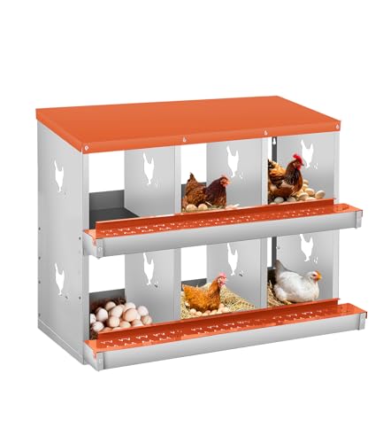Garvee Space-Saving Metal Chicken Nesting Box - 6 Compartments, Wall Mounted, Roll Away, Easy Egg Collection, Orange Red, No Legs - size: 8 Compartment Chicken Nesting Box