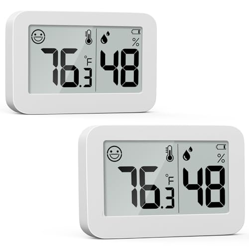 DOOMAY 2-Pack Mini Hygrometer Indoor Thermometer, Humidity Gauge with Switch (℃/℉), Humidity Meter Digital Temperature Monitor for Greenhouse Babyroom Cellar Reptile Incubator Closet - color: White
