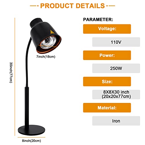 Food Heat Lamp with 250w Bulb for Food Restaurant Or Home Kitchen Food Heating Lamp Warmer