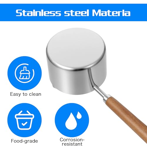 Telooco Cat Dog Food Scoop 1 Cup, 304 Stainless Steel Dog Food Measuring Cup with Measuring Lines (Cup/ML) & Long Wooden Handle, Dishwasher Safe