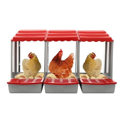 Chicken Nesting Boxes, 3 Compartment Nesting Boxes for Laying Eggs, Roll Away Nesting Box Egg Collection Tray, Wall Mount Poultry Roll Away Chicken Laying Boxes (Red) - color: 3 Compartment Nesting Boxes (Red)