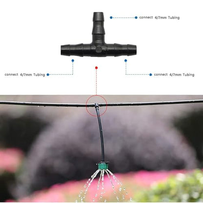 Kalolary 200pcs 1/4" Universal Barbed Tee Fittings, Drip Irrigation Barbed Connectors for 1/4 Inch Water Hose Connectors 4mm/7mm Water Tube Drip Irrigation Watering System - size: 200pieces