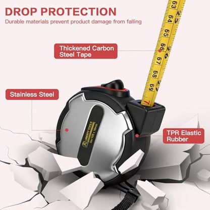 10FT Tape Measure, Small Retractable Measuring Tape, Mini Tape Measure with Metric/Inch, Dual Sided, Magnetic Hooks, Rubber + Stainless Steel Case, for Home, Construction & DIY (10ft) - size: 10ft