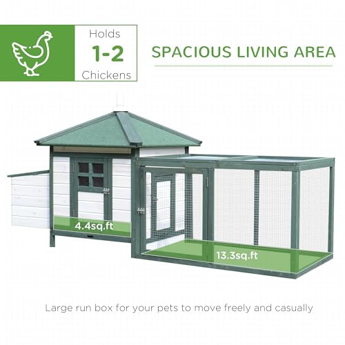 PawHut 77" Wooden Chicken Coop with Nesting Box, Cute Outdoor Hen House with Removable Tray, Ramp Run, for Garden Backyard, Green - color: Green