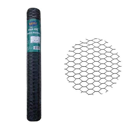 PVC Hexagonal Poultry Netting Chicken Wire 36" x 25' x 1" Mesh 20GA Black - size: 36"x25'-1" 20GA