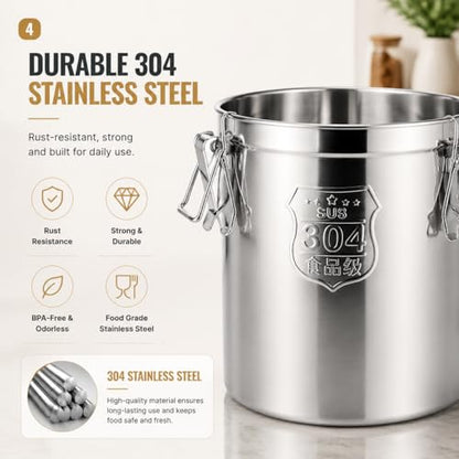 12L/2.64gal Stainless Steel Airtight Canister, Food Storage Canisters with Airtight Lid&Locking Clamp, Rice Container Cereal Grain Canisters, Storager Bucket for Flour, Coffee Bean, Sugar, Cookie - color: 12L
