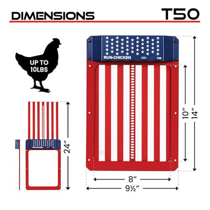 RUN-CHICKEN Door T50 – Automatic Chicken Coop Door Opener, Battery Powered & Weatherproof Aluminum, Smart App & Timer Control, Predator Proof, Easy Install, Reliable All-Season Performance (USA)