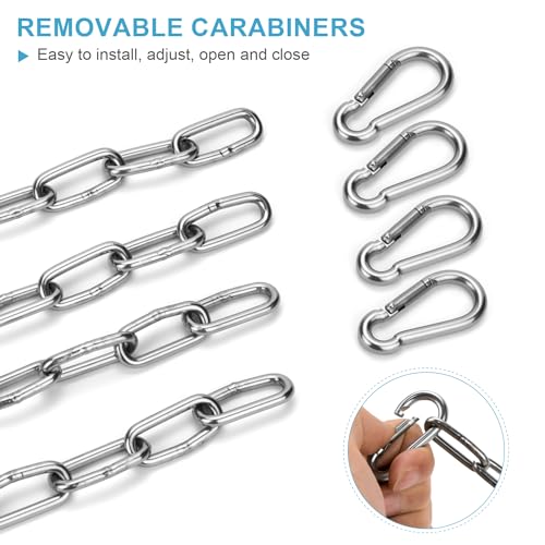 Syocsek 2 Pack Gate Chain Lock for Outdoor Fence with Carabiner, 5/32 x 24 Inch Stainless Steel Link Chains No Fear of Being Bent, Easy to Adjust Barn Chain for Livestock Gate, Silver
