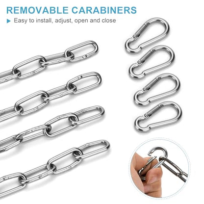 Syocsek 2 Pack Gate Chain Lock for Outdoor Fence with Carabiner, 5/32 x 24 Inch Stainless Steel Link Chains No Fear of Being Bent, Easy to Adjust Barn Chain for Livestock Gate, Silver