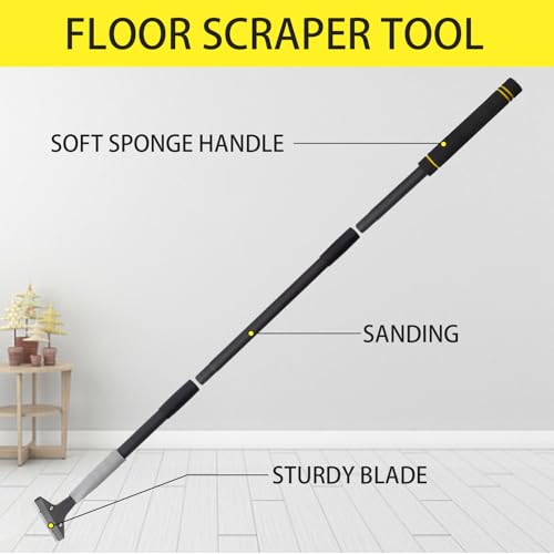 Floor Scraper Tool, Floor Scraper Long Handle Heavy-duty 16-47" Comes with 10 Metal Blades Suitable for Cleaning Floors Windows and Wall Labels Soft Sponge Handle