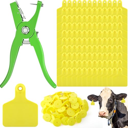 Lothee 200 Pcs Blank Cattle Ear Tags with Pliers Large Yellow Plastic Precision Animal Identification Blank Livestock Ear Tags for Cattle Cow Horse Dog Pig Goat Sheep Farm Management - color: Yellow