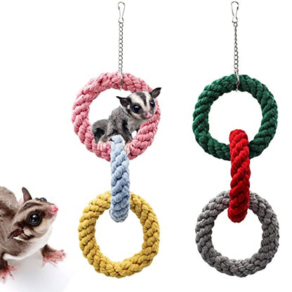 Dnoifne 2 Pack Sugar Glider Hanging Three-Ring Climbing Toys, Colorful Sugar Glider Swing Toys, Pet Activity Structure For Parrot Hamster Chinchilla Squirrel Ferret Rat