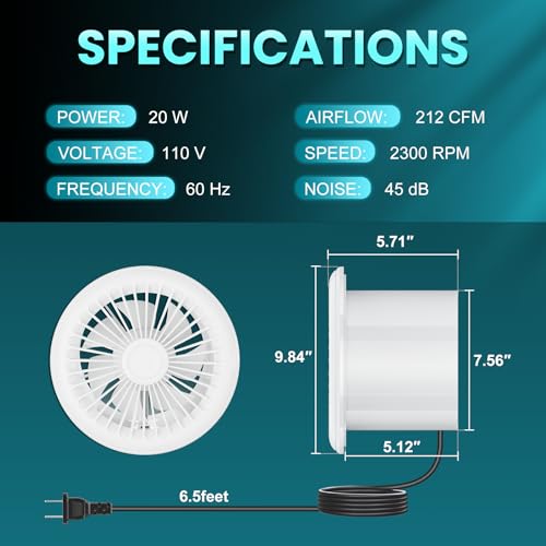 HG Power 8 Inch Bathroom Exhaust Fan 2-Way Reversible Window Fan with Remote Control, 3-Speed 2300RPM Low Noise, for Baño Kitchen Ceiling Wall Mount Home Ventilation - color: 8" - Two Way