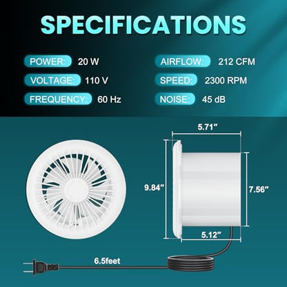 HG Power 8 Inch Bathroom Exhaust Fan 2-Way Reversible Window Fan with Remote Control, 3-Speed 2300RPM Low Noise, for Baño Kitchen Ceiling Wall Mount Home Ventilation - color: 8" - Two Way