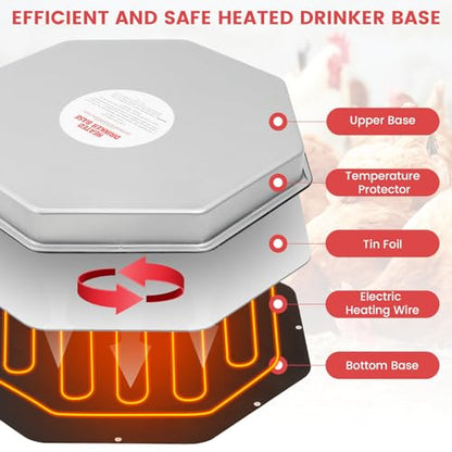 Poultry Chicken Water Heater for Winter,14In 125 Watts Chicken Waterer Heated Base,Heated Chicken Waterer for Metal Drinking Fountains Chicken Coop