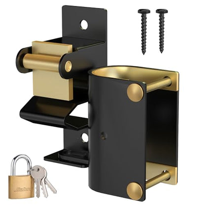JIAHOO One Way Farm Gate Latch, Heavy Duty Gate Latches for Metal Tube Gates, Lockable Livestock Gate Hardware for Cattle Gate Horse Corrals, Ranches, Pastures, Pet Cages, with Brass Padlock & 3 Keys - style: One Way Latch & Padlock