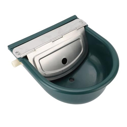 Livestock Water Bowl Trough Drinking Dispenser Farm Feeder Plastic with Iron Lid Float Ball Green for Cattle Sheep Horse