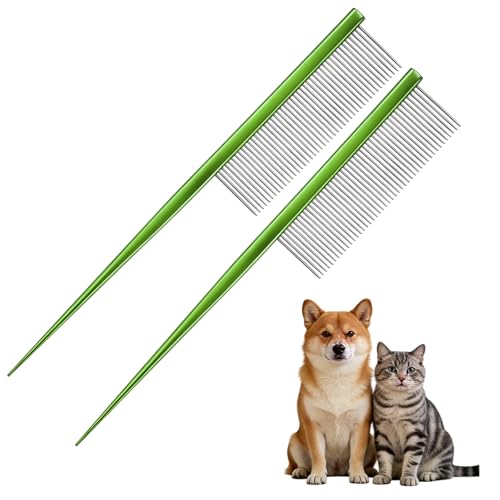 Grooming Pet Comb, 7.2Inch Dog Rat Tail Comb with Rounded Ends Cat Hair Trimmer Combs Knots Mats Loose Hair Removal (Green), Intended for Small Dog Cat - color: Green