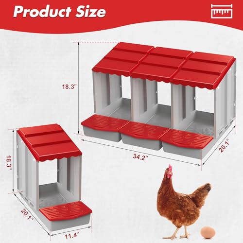 Chicken Nesting Boxes,3 Hole Nesting Box for Chicken Coop, Rolling Egg Collection and Protection Nesting Boxes - size: 3 Compartment