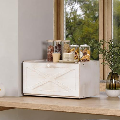 Trironsun Bamboo Bread Box for Kitchen Counter Farmhouse Bread Storage Container Large Capacity Bread Storage Bin Bread Holder (Antique White) - color: Antique White