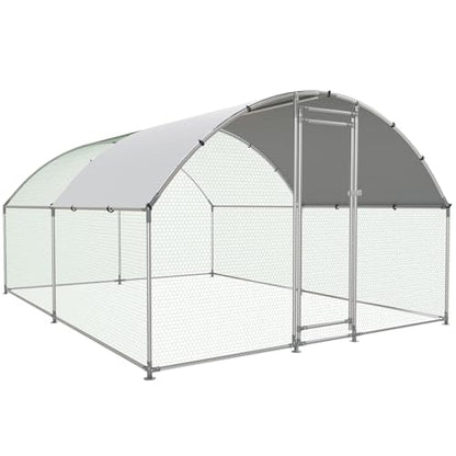 HEYTOWN Large Metal Chicken Coop with Run, Walk-in Dome Roof Poultry Cage with Waterproof & Anti-UV Cover for Yard for Ducks & Rabbits - size: 156.0"L x 120.0"W x 78.0"H