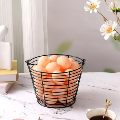 3 Pack 8 Inches Metal Mesh Wire Egg Collecting Basket with Handle Portable Garden Vegetable Fruit Storage Lightweight Hanging for Kitchen Farmhouse Gathering Picnic (Black-Heavy Weight) - color: Black-Heavy Weight