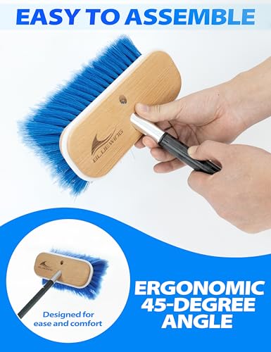 BLUEWING 4ft/6ft/8ft Heavy Duty Deck Brush with Carbon Fiber Long Handle and Soft/Medium/Hard Bristle Scrubbing Washing Outdoor Boat Cleaning Brushing Tools - color: Blue - Medium, size: 4ft