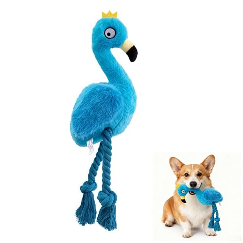 Plush Flamingo Dog Toy, Blue, Squeaky Stuffed Animal with Rope Legs, Interactive Chew Toy for Small, Medium Dogs - color: Blue Flamingo
