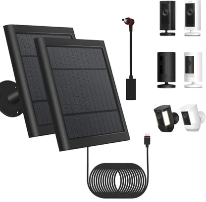 2 Pack - Solar Panel for Ring Security Camera Spotlight Cam Plus/Pro(Battery) Stick Up Cam/Pro Wireless Outdoor with 10FT/3M Long Cable Dustproof Waterproof BK - color: Black Dark