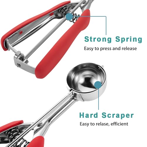 Large Cookie Scoop, Cookie Dough Scoop, 3 Tablespoons/ 45 ml/ 1.5 oz, Spring-Loaded Ice Cream Scoop, 18/8 Stainless Steel, Comfortable Grip - color: Red, size: #20/ 3 Tbsp