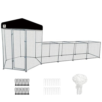 Hexagonal Metal Chicken coop with Cover for Yard, 19x6x7.5ft Large Chicken Run for 10 Chickens, Walk-in and Weatherproof Design Duck Pen, Thickened Black UV Protection Cover - size: 228.0"L x 90.0"W x 71.0"H