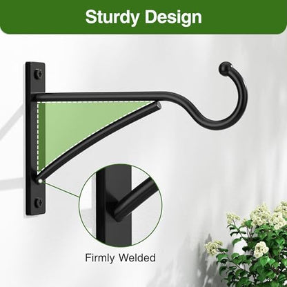 6 Inch 2 Pack Heavy Duty Plant Hangers Outdoor, Metal Plant Brackets for Hanging Baskets, Plant Wall Hooks for Bird Feeders, Wind Chimes & Lanterns, Premium Metal Hooks Matte Black, 30lbs Capacity - size: 6 in, 2 pk