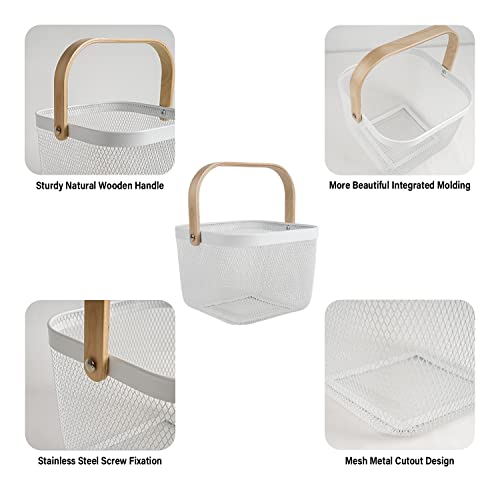 Metal Mesh Steel Harvest Basket, Square Wire Garden Basket with Handle – Multi-Functional Storage Organizer for Gathering Vegetables, Fruits, Kitchen, Garden, Picnic & Cabinet (White) - color: White-Square