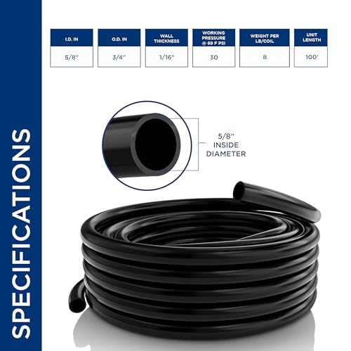 Alpine Corporation 5/8 Inch Inside and 3/4 Inch Outside Diameter by 100 Feet Long PVC Tubing for Ponds, Fountains and Waterfalls Circulations, Black - size: 5/8" I.D. x 3/4" O.D.