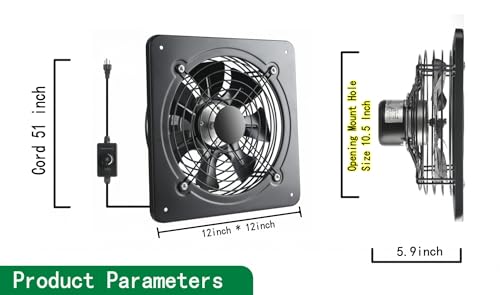 12 Inch Wall Window Exhaust Fan Wall Mounted Ventilation 720 CFM Basement Extractor Fan Industrial Fan for Home Garage Office Commercial Use (12 Inch+Speed Control)