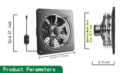 12 Inch Wall Window Exhaust Fan Wall Mounted Ventilation 720 CFM Basement Extractor Fan Industrial Fan for Home Garage Office Commercial Use (12 Inch+Speed Control)