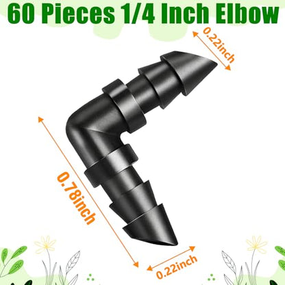 60 Pack Drip Irrigation 1/4" Barbed Elbow Fittings, Drip Line Barbed 90 Degree Elbow Connectors for 1/4 Inch Irrigation Tubing Micro Irrigation Connection Parts for Garden Sprinkler Systems - size: 1/4 Inch Elbow-60P