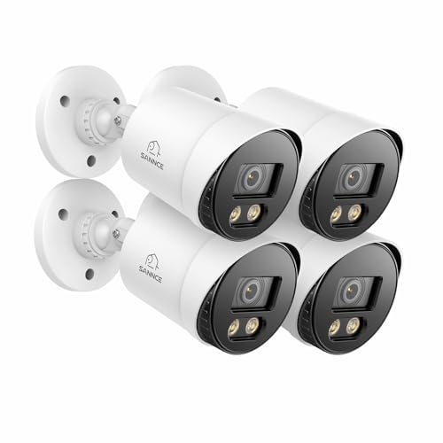 SANNCE Full Color Night Vision Security Camera, 4pcs 1080P TVI Wired CCTV Surveillance Camera for Home, Indoor Outdoor Use, Built-in 3500K Smart Warm Spotlight LED, 4 Cameras with Adapter & Cables - size: 4 Count (Pack of 1)
