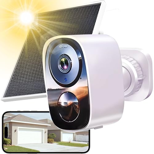 HITELLARCAM 2026 Upgraded 2K Security Cameras Wireless Outdoor with Solar Panels, Free Cloud Storage, AI Motion Detection Spotlight Siren Alarm Outdoor Camera Wireless, 2-Way Talk, IP66 Waterproof - color: White - Camera with Solar Panel