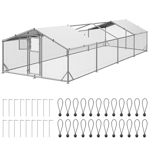 26x10x6.5 FT Extra Large Metal Chicken Coop, Functional Split Door Chicken Coop Run with Cover & Hardware Cloth,Heavy Duty Chicken Pen with Aluminum Frame, Easy Setup Animal Run for Hen, Duck - size: 315.0"L x 118.0"W x 77.0"H