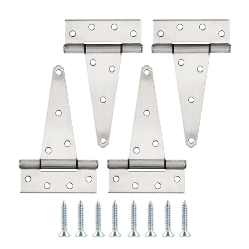 HOME MASTER HARDWARE 6 Inch Stainless Steel Gate Hinges for Wooden Fences Heavy Duty Tee Hinges,Shed Door Hinge,T-Strap Hinge for Outdoor Barns Gate with Screws 4 Pack - color: Stainless Steel, size: 6" - 4pack