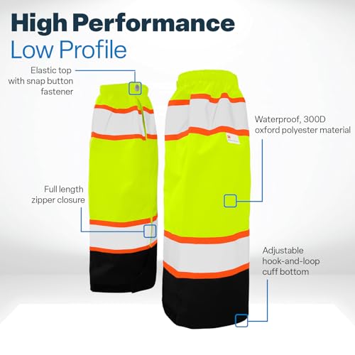 GGS Leg Gaiters - High Visibility Polyester with Reflective Tape, Lightweight Safety Gear for Hunting, Construction/Roadwork, Outdoor Projects, Universal Fit, Yellow/Green - color: High-visibility Yellow/Green, style: Solid Polyester