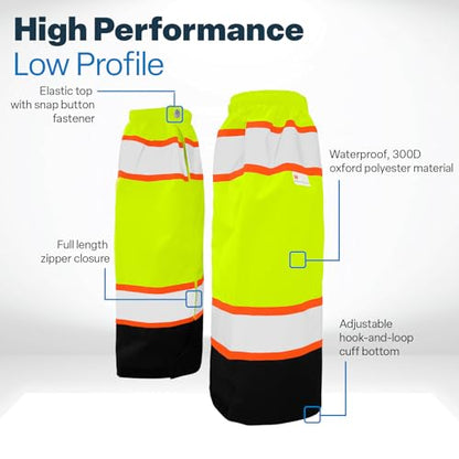 GGS Leg Gaiters - High Visibility Polyester with Reflective Tape, Lightweight Safety Gear for Hunting, Construction/Roadwork, Outdoor Projects, Universal Fit, Yellow/Green - color: High-visibility Yellow/Green, style: Solid Polyester