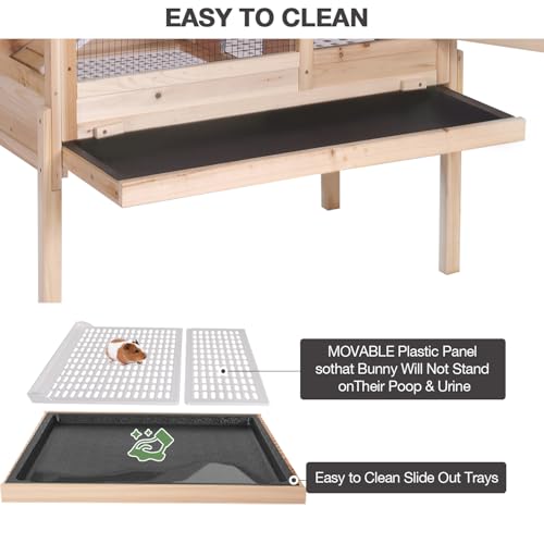 Wooden Guinea Pig Cages Indoor with Plastic Floor and Pull Out Tray, Two-Story Rabbit Cage with Anti-Chewing Ramp, Bunny Hutch with Detachable Stand, Small Animals Cage Habitat (Nature) - color: Nature